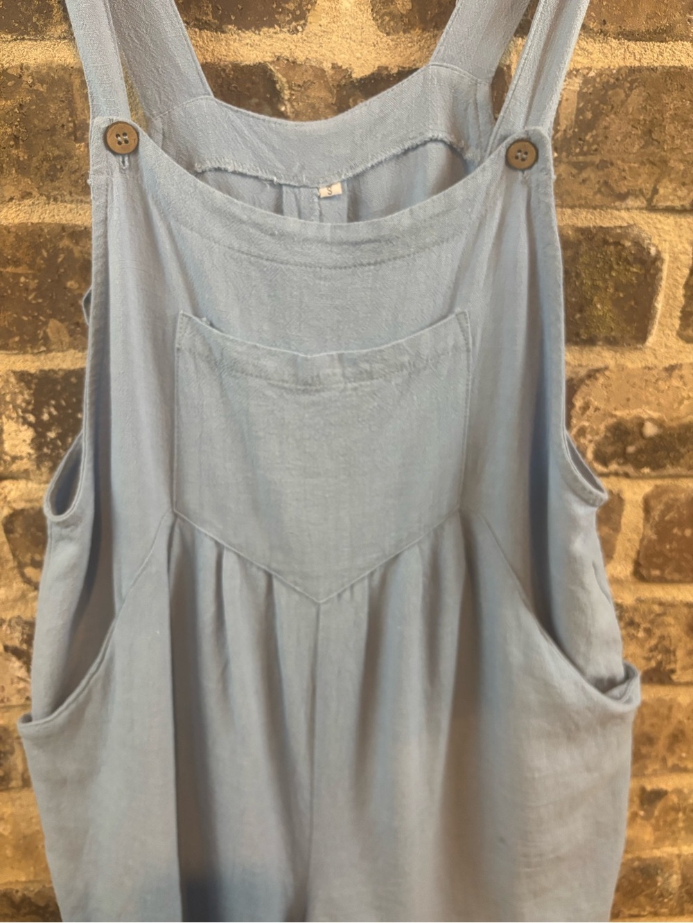 Light Blue Linen-Blend Pinafore Romper - Picture 4 of 9